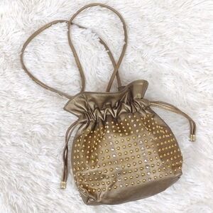 Dawli Gold Leather Bag,  9" x 7" x 3"